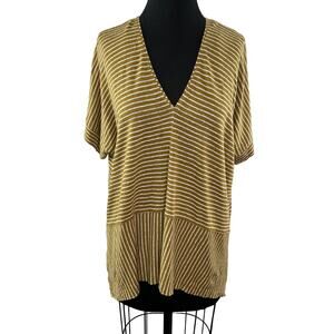POETRY Brown Striped Linen V-Neck Dolman Side Slit Tunic Top Relaxed Casual 12